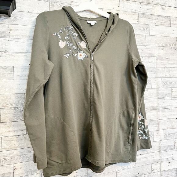 J.Jill Green Floral Embroidered Full Zip Hoodie, S - Picture 5 of 10